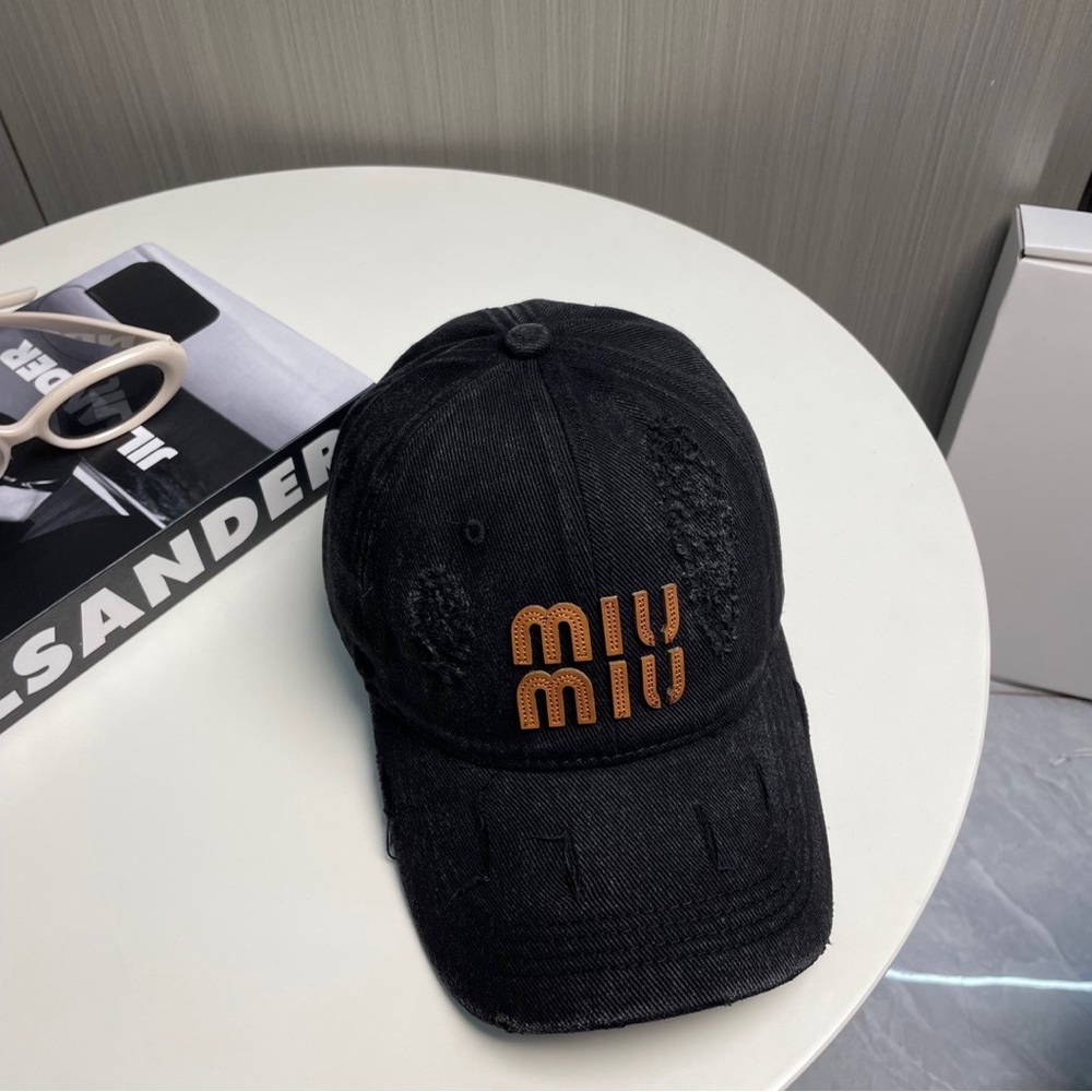 Miu Miu Black Cap with Brown Logo - Picture 2 of 6